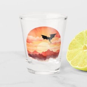 Dragon Silhouetted Against a Sunset Shot Glass