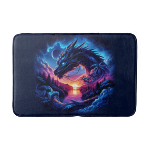 Dragon Silhouetted Against a Vibrant Sunset  Bath Mat
