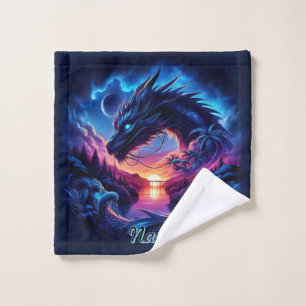 Dragon Silhouetted Against a Vibrant Sunset  Bath Towel Set