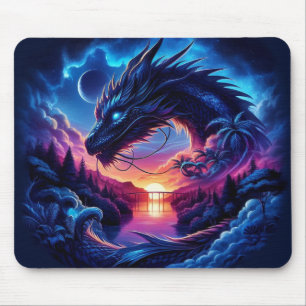 Dragon Silhouetted Against a Vibrant Sunset Mouse Mat