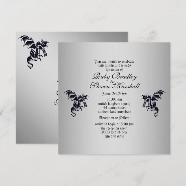  Dragon Silver Wedding Invitation (Front/Back)