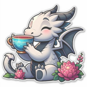 Dragon sipping coffee tea