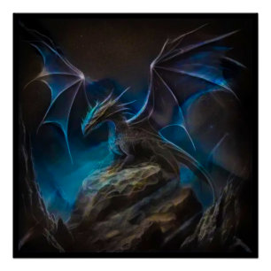 Dragon sitting on a rock poster
