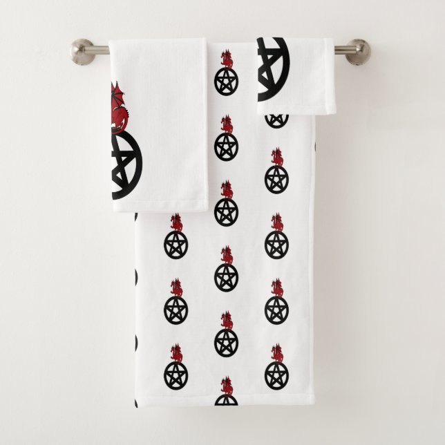 Dragon Sitting On Top Of A Pentacle Towel Set (Insitu)