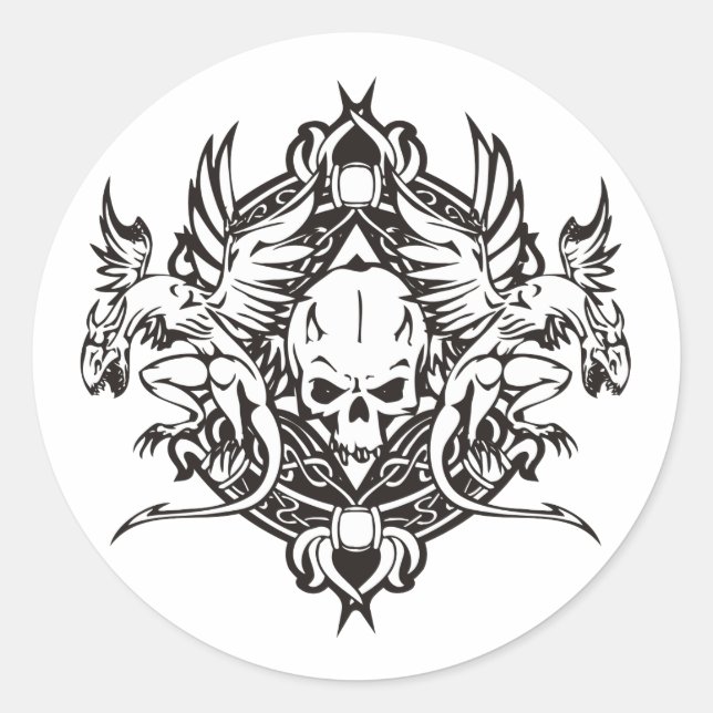 Dragon Skull Classic Round Sticker (Front)