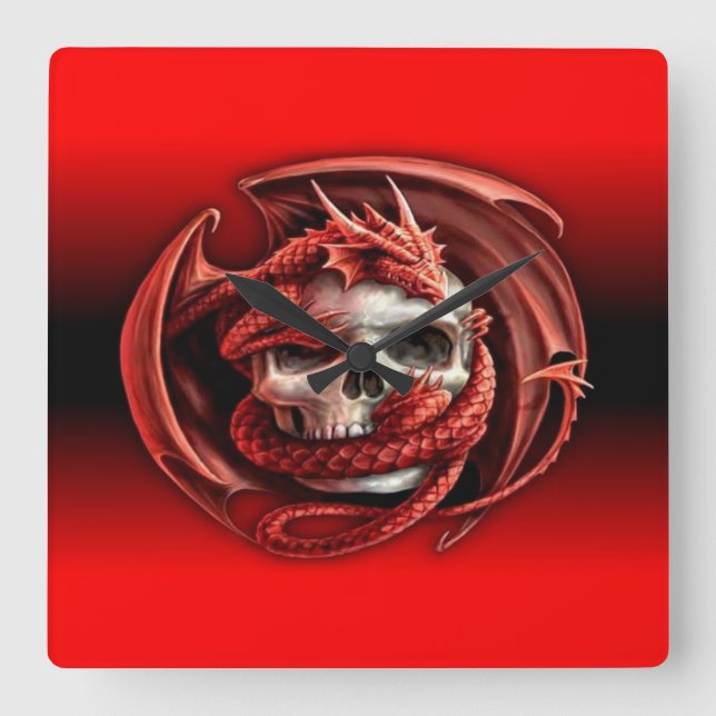 dragon skull square wall clock (Front)