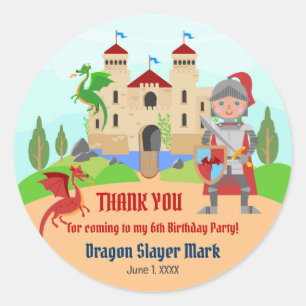 Dragon Slayer Knight Boy Birthday Party Classic Round Sticker