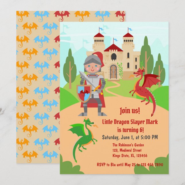Dragon Slayer Knight Boy Birthday Party Invitation (Front/Back)