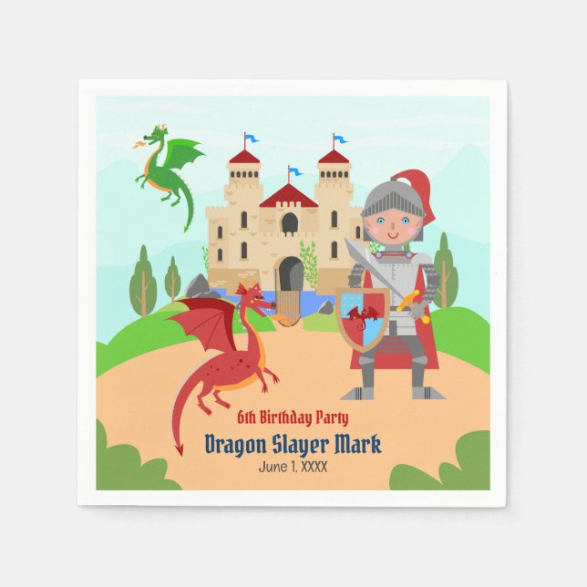 Dragon Slayer Knight Boy Birthday Party Napkin (Front)