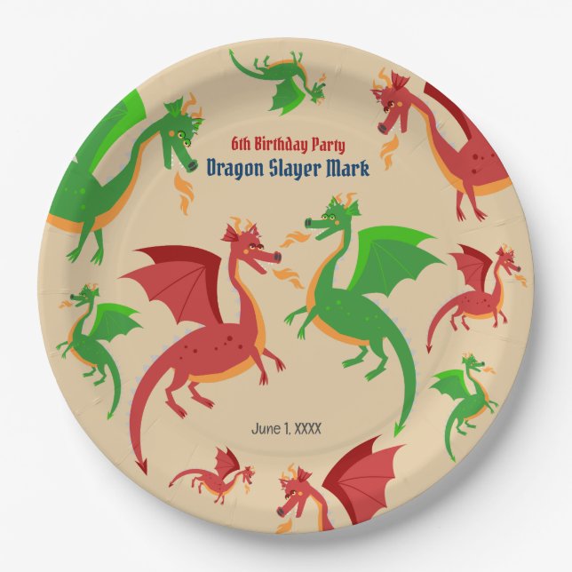 Dragon Slayer Knight Boy Birthday Party Paper Plate (Front)