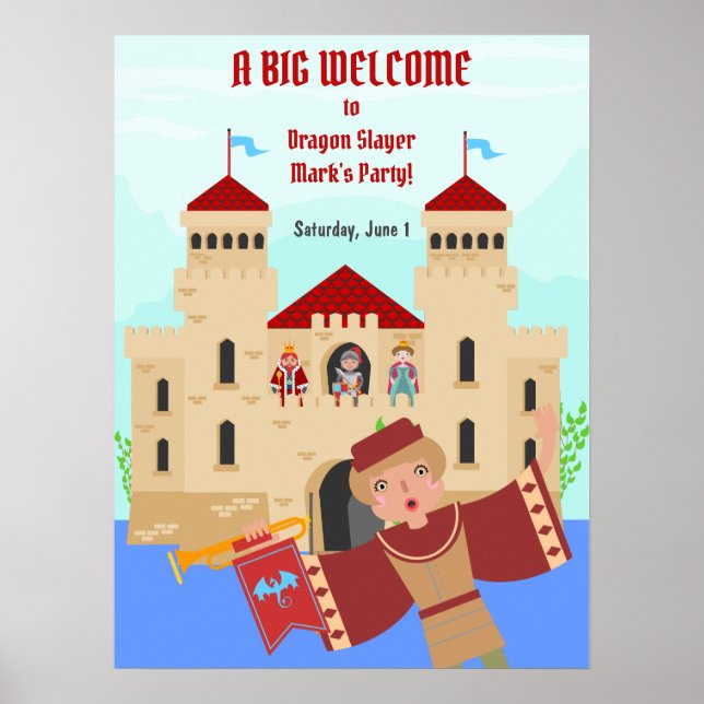 Dragon Slayer Knight Boy Birthday Party Poster (Front)