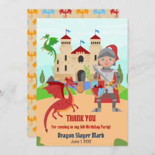 Dragon Slayer Knight Boy Birthday Party Thank You Card