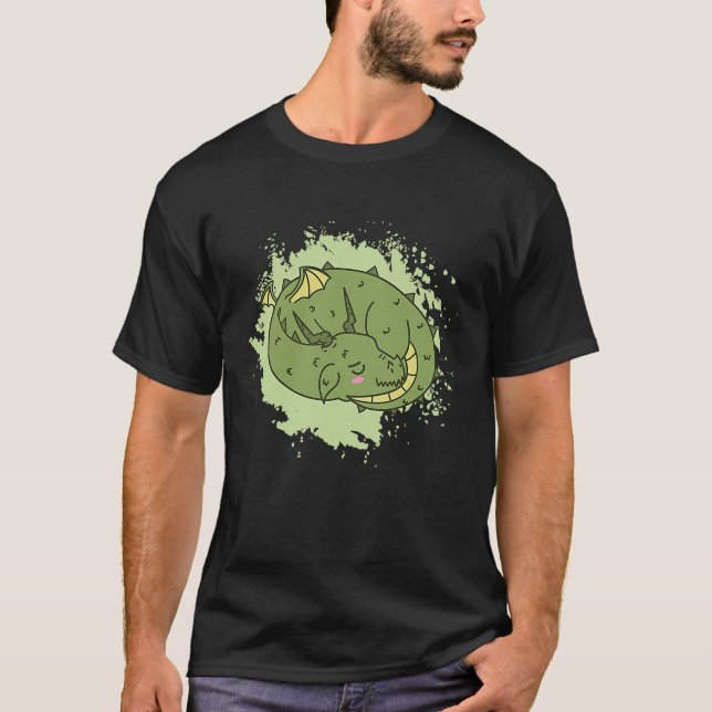 Dragon sleeping cute Fantasy Animal T-Shirt (Front)