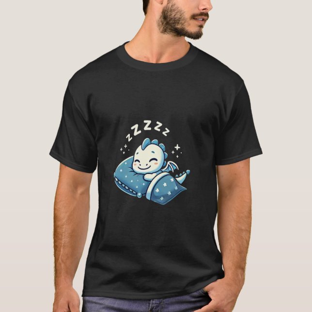 Dragon Sleeping In Bed At Night Time T-Shirt (Front)
