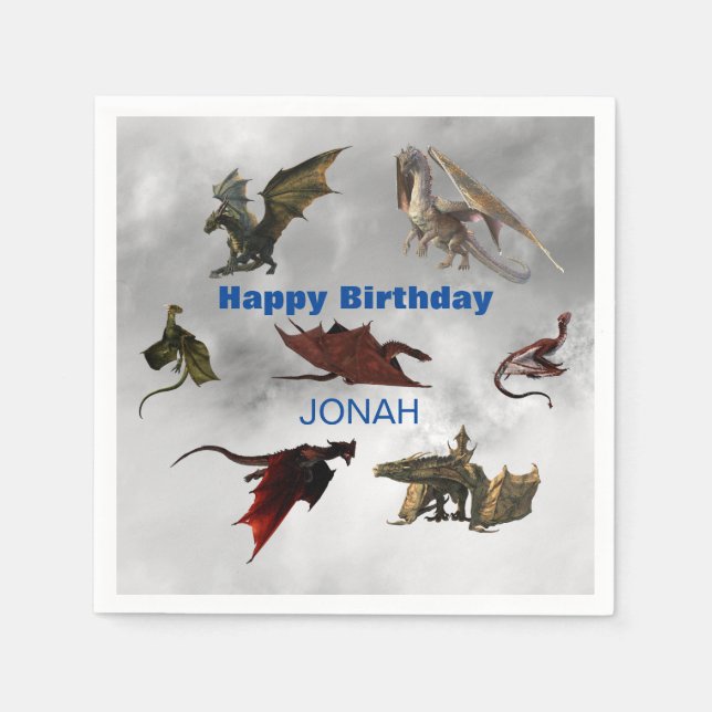 Dragon Species Fun Fantasy Personalised Birthday Napkin (Front)