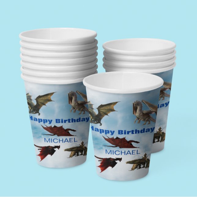Dragon Species Fun Fantasy Personalised Birthday Paper Cups (Creator Uploaded)