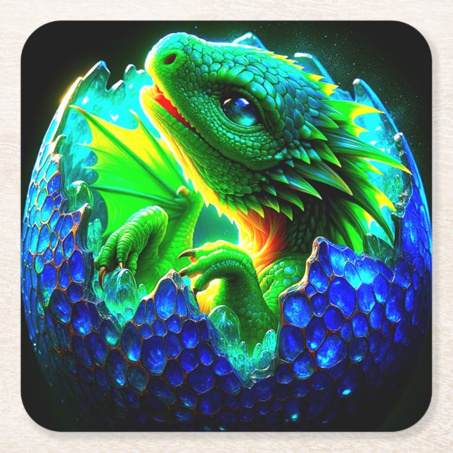 Dragon Square Paper Coaster (Front)