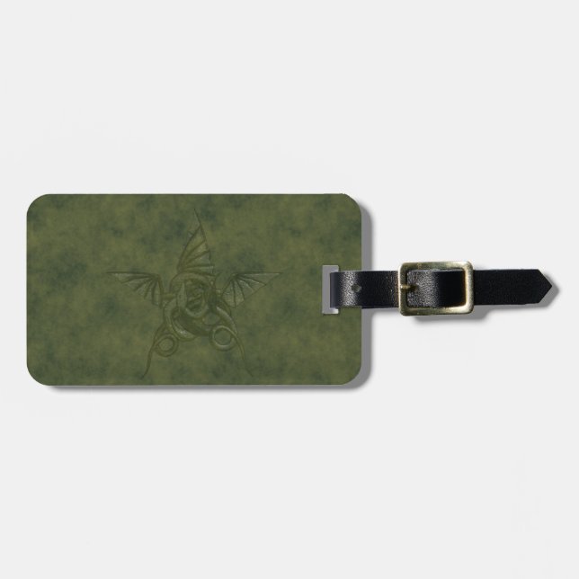 Dragon Star - Embossed Green Leather Image Luggage Tag (Front Horizontal)