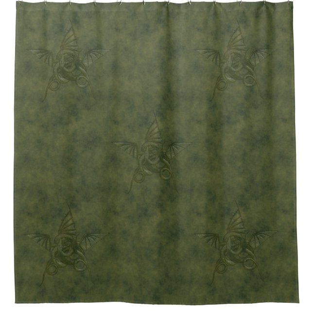 Dragon Star - Embossed Green Leather Image Shower Curtain (Front)