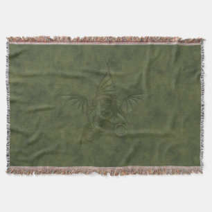 Dragon Star - Embossed Green Leather Image Throw Blanket