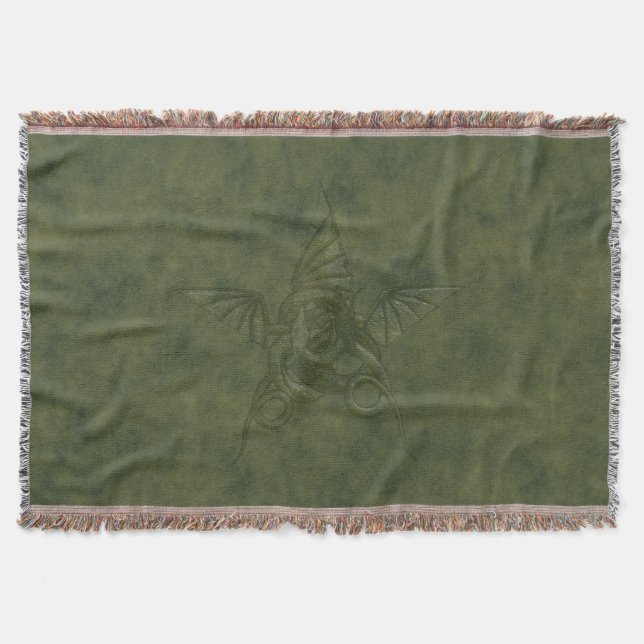 Dragon Star - Embossed Green Leather Image Throw Blanket (Front)