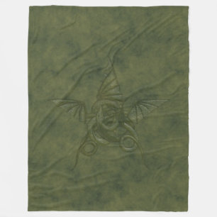 Dragon Star - Green Embossed Leather Image Fleece Blanket