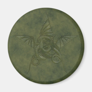 Dragon Star - Green Embossed Leather Image Magnet