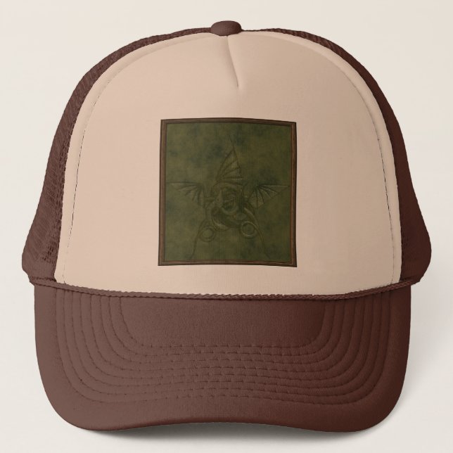 Dragon Star - Green Embossed Leather Image Trucker Hat (Front)