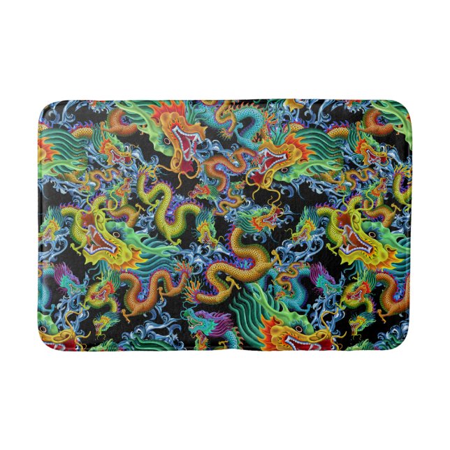 Dragon Storm - Colourful Chinese Dragons Bath Mat (Front)