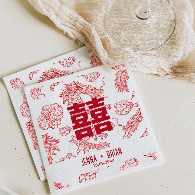 Dragon Style Double Happiness Symbol White Style Napkin (Creator Uploaded)