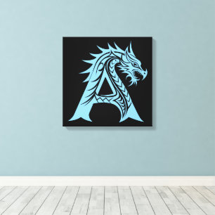 Dragon Styled Letter A, Dragon Alphabet, Monogram Canvas Print