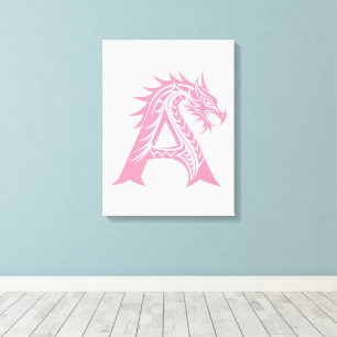 Dragon Styled Letter A, Dragon Alphabet, Monogram Canvas Print