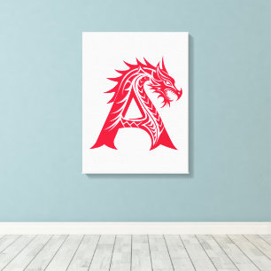 Dragon Styled Letter A, Dragon Alphabet, Monogram Canvas Print