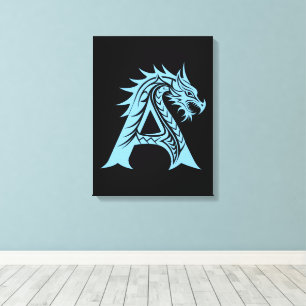 Dragon Styled Letter A, Dragon Alphabet, Monogram Canvas Print