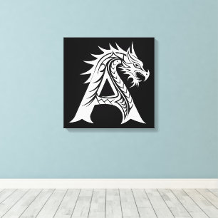 Dragon Styled Letter A, Dragon Alphabet, Monogram Canvas Print