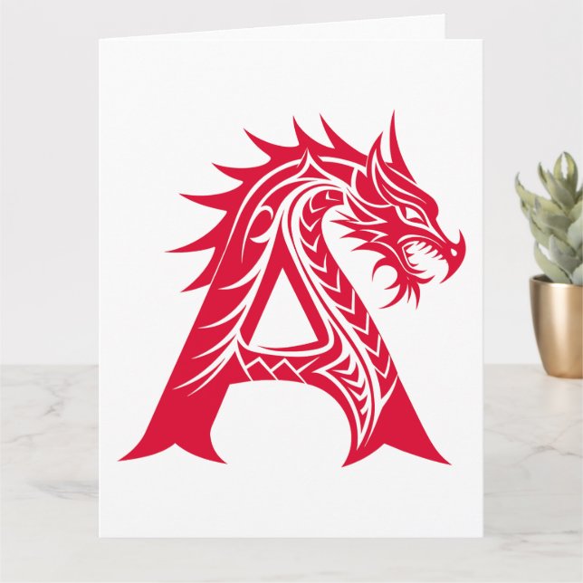 Dragon Styled Letter A, Dragon Alphabet, Monogram Card (Small Plant)