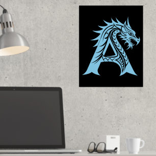 Dragon Styled Letter A, Dragon Alphabet, Monogram Foil Prints