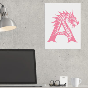 Dragon Styled Letter A, Dragon Alphabet, Monogram Foil Prints