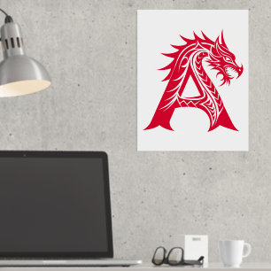 Dragon Styled Letter A, Dragon Alphabet, Monogram Foil Prints