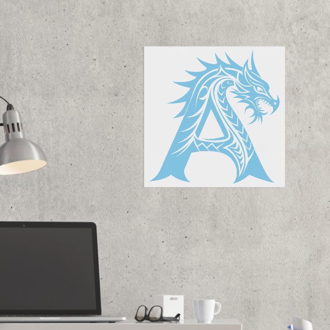 Dragon Styled Letter A, Dragon Alphabet, Monogram Foil Prints (In Situ (Desk 2))