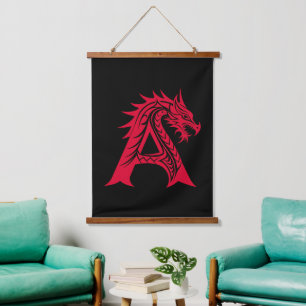 Dragon Styled Letter A, Dragon Alphabet, Monogram Hanging Tapestry