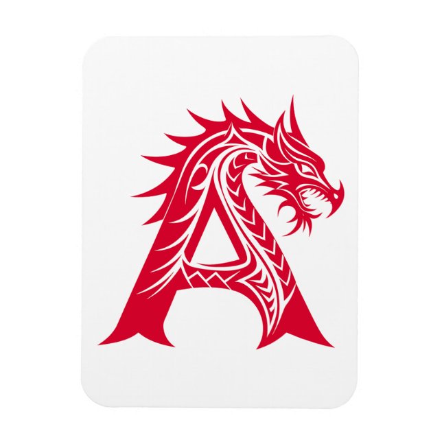 Dragon Styled Letter A, Dragon Alphabet, Monogram Magnet (Vertical)