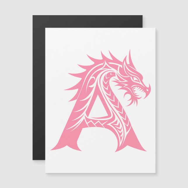 Dragon Styled Letter A, Dragon Alphabet, Monogram Magnetic Invitation (Front/Back)