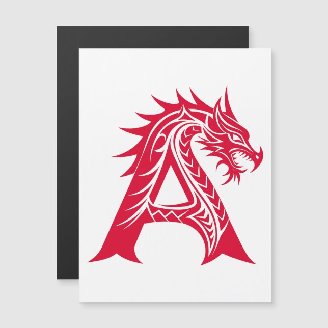Dragon Styled Letter A, Dragon Alphabet, Monogram Magnetic Invitation (Front/Back)