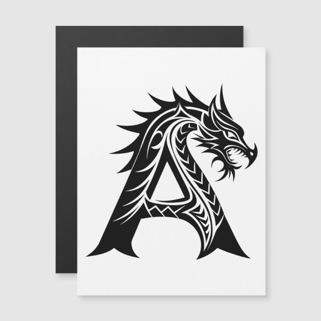 Dragon Styled Letter A, Dragon Alphabet, Monogram Magnetic Invitation (Front/Back)