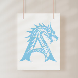 Dragon Styled Letter A, Dragon Alphabet, Monogram Photo Print