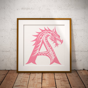 Dragon Styled Letter A, Dragon Alphabet, Monogram Photo Print