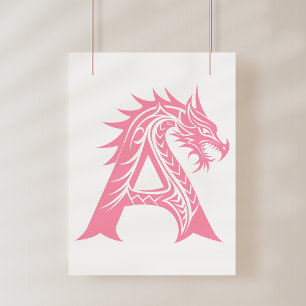 Dragon Styled Letter A, Dragon Alphabet, Monogram Photo Print