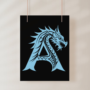 Dragon Styled Letter A, Dragon Alphabet, Monogram Poster