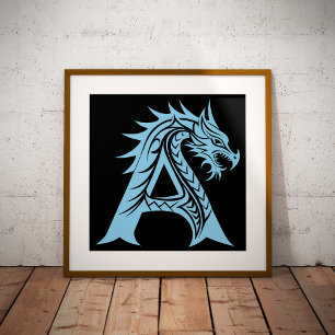 Dragon Styled Letter A, Dragon Alphabet, Monogram Poster